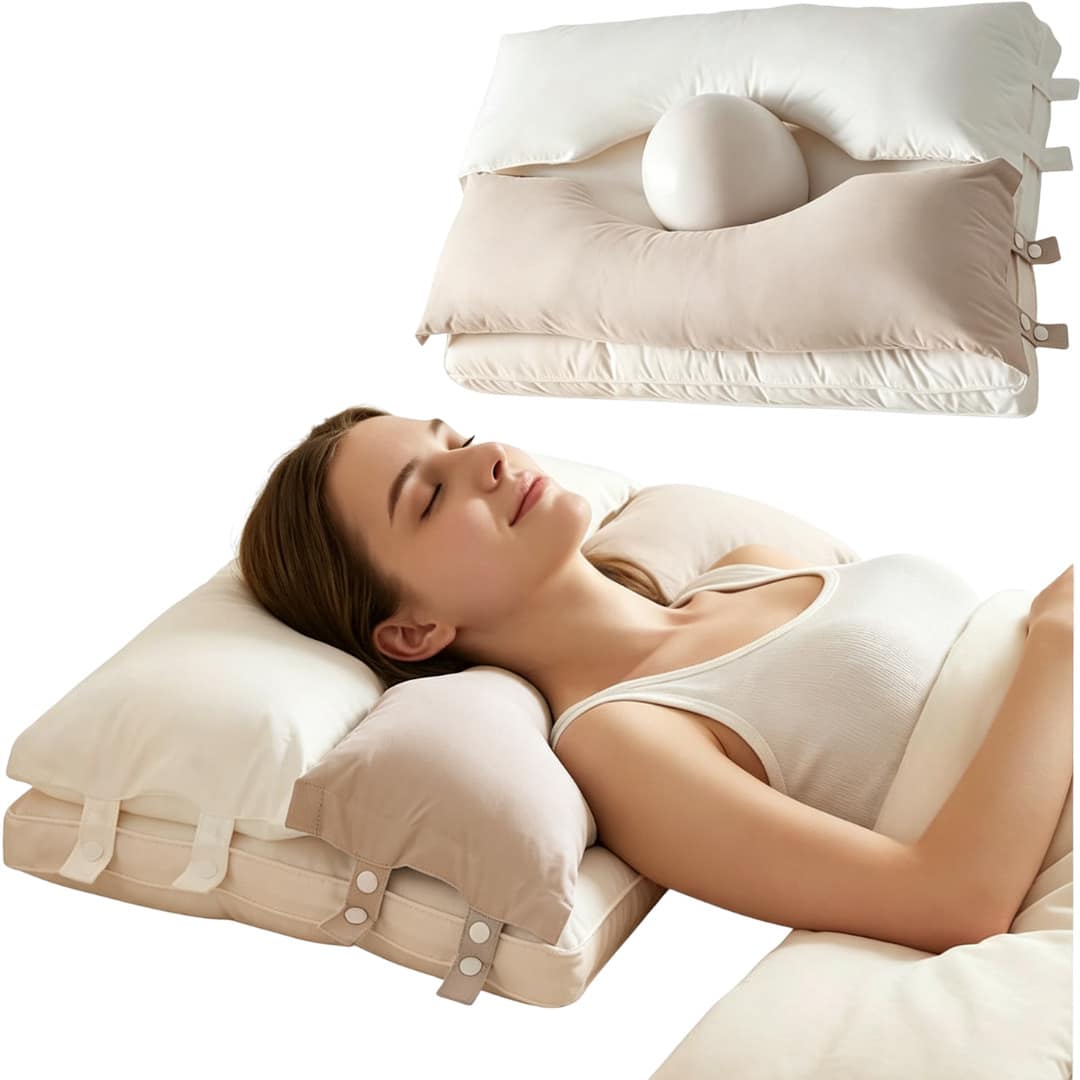 Cervical Neck Pillow For Sleeping, Ergonomic Design Bed Pillow For Side/Back/Stomach Sleeper, Dual-Height Support Pillow For Neck Uncomfortable Relief, Ergonomic Cervical Pillow ,2 In 1 Cervical Neck Pillow , Side Sleeper Cervical Neck Support Pillow - Apricot - View 1