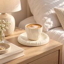 2pcs/1pc Cream White Wavy Embossed Ceramic Coffee Cup And Saucer Set, Minimalist French Style Ceramic Tea Cup Latte Cup, Home Tableware Gift - Multicolor - View 9