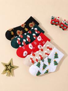 10 Pairs Christmas Santa Mid-Calf Socks, Reindeer Christmas Socks, Christmas Tree Holiday Atmosphere Socks - Multicolor - View 1