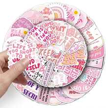 25pcs Of Refreshing Pink Inspirational Quote Stickers, Waterproof And Durable For Journaling And Decorating. Featuring A Soothing Pink Tone, Heartwarming And Inspiring Quotes, And A Soft, Sophisticated Color Scheme. Compact And Versatile. The Surface Is Coated For Waterproofing And Sun Protection, Is Wear-Resistant, Tear-Resistant, And Colorfast. Perfect For Decorating Notebooks, Phones, Suitcases, Guitars, Scrapbook Materials, And Back-To-School DIY Crafts. - Multicolor - View 6