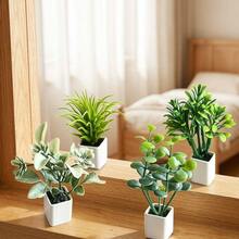 1:12 Mini Realistic Green Plant Potted Bonsai, Miniature Landscape Decoration, Model Scene Decor, Mini Potted Plant, Home Decor, Car Interior Decor, Miniature Scene Photography Prop, Dollhouse Decorative Flower - 4 Small Potted Plants - View 10