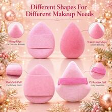 MONKIDS 14pcs Christmas Makeup Gift Set, Pink Makeup Brushes + Flocked Makeup Sponge, Soft Bristles Skin-Friendly, Suitable For Loose Powder, Blush, Eyeshadow And Other Makeup, Dry And Wet Use, Even And Smooth Application, Suitable For Daily Makeup, Christmas, Birthday Gift For Friends, High Cost-Effective Makeup Gift Set - Multicolor - View 6