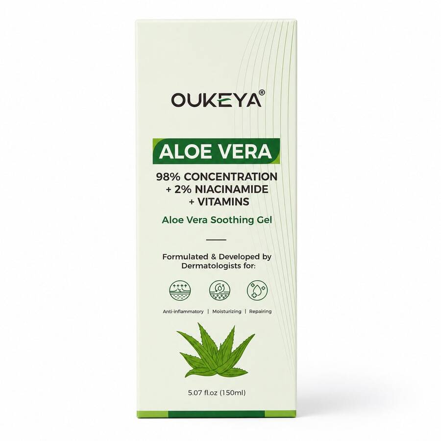 OUKEYA Gel Hidratante de Aloe Vera con Glicerina, Ácido Hialurónico y Extractos Botánicos para Rostro y Cuerpo, Piel Seca, 150 ml - Gel de aloe vera 150 ml - Ver 1