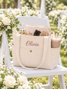 Personalized Bridesmaid Tote Bag, Customized Embroidered Canvas Tote Bag, Bridesmaid Wedding Gift, Bridal Party Bag, Bridesmaid Invitation Gift - Multicolor - View 4
