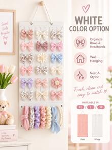 1pc Pink Hanging Bow Hair Accessory Storage Bag, Felt Multi-Layer Wall-Mounted Hair Accessory Organizer With Headband Section, Hair Clip Bow Display Rack, Fits Cabinet Door Bedroom Vanity, Space-Saving Home Accessory - Multicolor - View 9