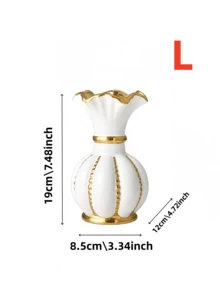 1 Piece Luxury White Gold Ceramic Vase With Wavy Gold Rim - 1PC - View 14