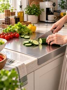 2/1pc Large Stainless Steel Cutting Board, Kitchen Use, Commercial, Non-Slip Double-Sided - View 8