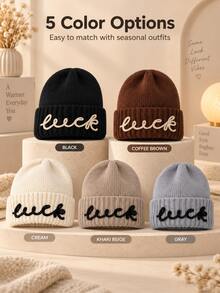 Women's Embroidered Knit Beanie, Soft Ribbed Winter Hat With Folded Brim, Warm Elastic Casual Cap, Suitable For Cold Weather, Outdoor Walking, Commuting, Travel, Daily Wear And Autumn/Winter Outfit Matching - Multicolor - View 2