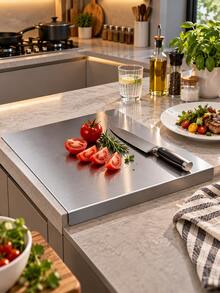 2/1pc Large Stainless Steel Cutting Board, Kitchen Use, Commercial, Non-Slip Double-Sided - View 9