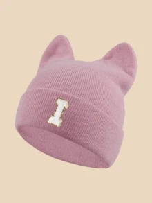 1pc Women's Bunny Ear Hat With Lettering & Cat Ears - Lightweight Warm Brimless Suitable For Winter, Christmas Thanksgiving ,Birthdays Gift - Pink - View 14