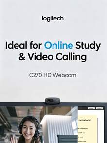 Logitech C270 PC Webcam With HD Quality, Automatic Noise Reduction Microphone, Intelligent Light Correction, Wide-Angle Lens, Plug-And-Play, And Multi-Platform Compatibility - Black - View 1