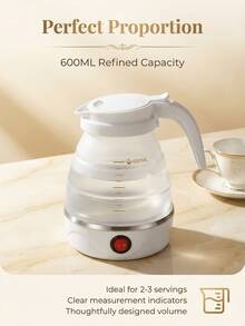 SOKANY Portable Foldable Design Electric Kettle - 600W Power, 0.6L Capacity, Made Of Food- Materials (304 Steel + Silicone), Auto Power-Off Protection, Compact And Lightweight For Travel, Home Or Office Use. - White - View 10