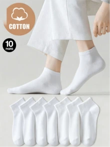 7 Pairs Women's And Men's Solid Color Spring/Autumn Simple Versatile Plus Size Fashion Ankle Socks 1/3/5/10/20pairs - Multicolor - View 5