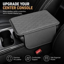 Car Center Armrest Box Protector Pad, PU Diamond Quilted Armrest Heightening Pad With Side Storage Pockets, Universal Car Armrest Cover, Fits Most Standard Armrest Boxes, Relieves Driving Elbow Fatigue - A - View 2