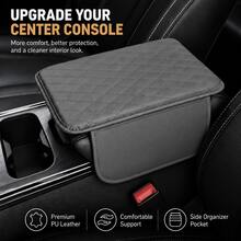 Car Center Armrest Box Protector Pad, PU Diamond Quilted Armrest Heightening Pad With Side Storage Pockets, Universal Car Armrest Cover, Fits Most Standard Armrest Boxes, Relieves Driving Elbow Fatigue - A - View 4