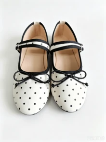 Sweet Polka Dot Mary Jane Shoes With Bow Decor And Adjustable Buckle, Vintage Versatile Women's Shoes - Beige - View 5