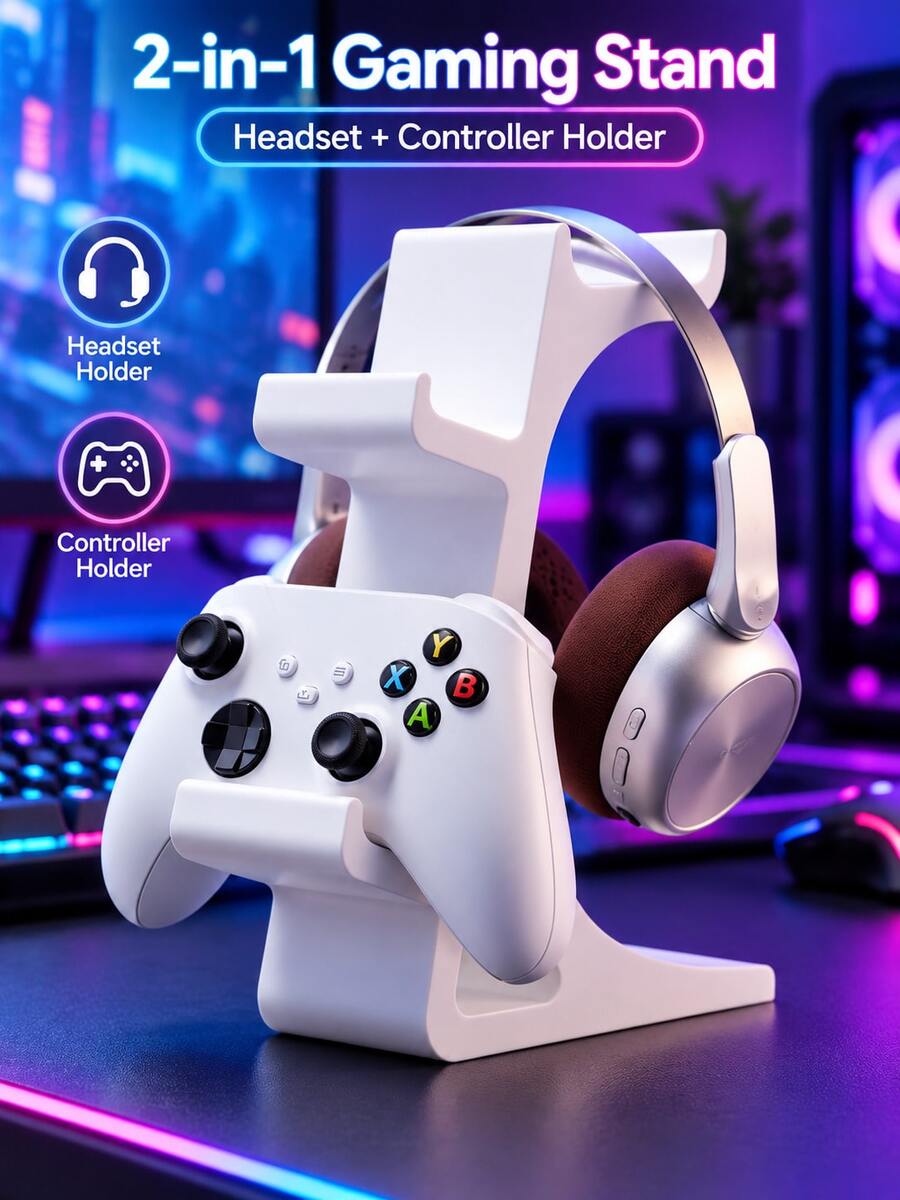 Estetika Desktop Minimalis: Dudukan Kontroler dan Headphone Terintegrasi, Kompatibel dengan Kontroler PlayStation/X1-BOX/S/Switch, Pengaturan Gaming yang Imersif; Rak Display Gamer Profesional, Kapasitas Beban yang Kuat, Anti-Terbalik