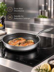1pc Stainless Steel Frying Pan With Honeycomb Nonstick Interior, Ergonomic Handle Skillet Compatible With Induction, Gas, Ceramic, Durable Kitchen Cookware For Frying, Sauteing And Daily Cooking,Induction Compatible Pots And Pans Set - View 2
