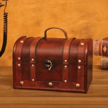 Antique Treasure Chest Vintage Style Storage Box Wooden Box With Lock Escape Room Prop Box Portable Jewelry Box - Multicolor - View 7