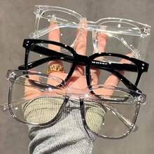 1/3 Pairs Of Large Square Glasses, Flat Lenses, Academic Style Frames, Face-Slimming, Suitable For Daily Wear - Clear - View 1
