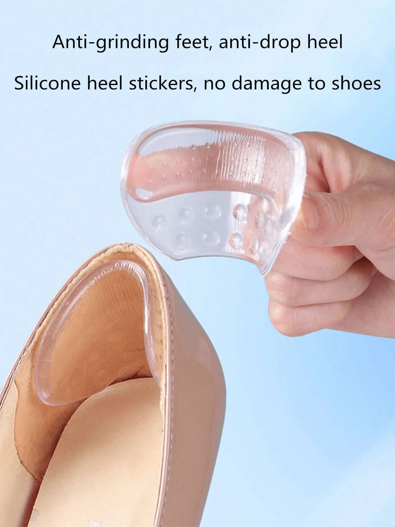 QKC Antiwear Heel Grips For Women's , Prevent Heel Slipping And Blister , Heel Cushion Pad For High Heels , In Between Sizes - Transparent - View 1