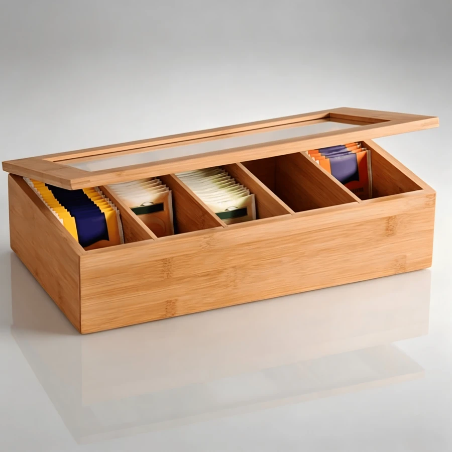 Brown Tea Storage Box, Dimensions 36 X 20 X 9 Cm, Structured Storage Case, Practical Kitchen Fitting For Sorting And Storing Tea‑Related Supplies. - Brown - View 1