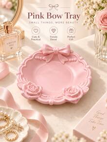 1pc 3D Printed Bow & Rose Jewelry Tray, Cute Ruffled Edge Decorative Storage Dish, Elegant Small Accessories Organizer Box, Suitable For Desk, Vanity, Home Decor - Multicolor - View 4