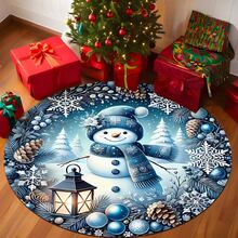 1pc Blue Snowman Lantern Round Christmas Rug, Decorative Carpet, Bedroom Decor, Small Rug, Carpet, Home Decor, Living Room Rug, Living Room Small Rug, Bedroom Rug, Living Room Home Decor - Multicolor - View 8