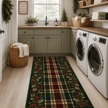 1pc Christmas Plaid Holly Berry Long Rug, Suitable For Entryway, Hallway, Corridor, Living Room, Kitchen, Perfect For Christmas Holiday Home Decor, Made Of Soft Skin-Friendly Plush Fabric, With Non-Slip Backing, Durable And Easy To Clean Floor Rug - Multicolor - View 3