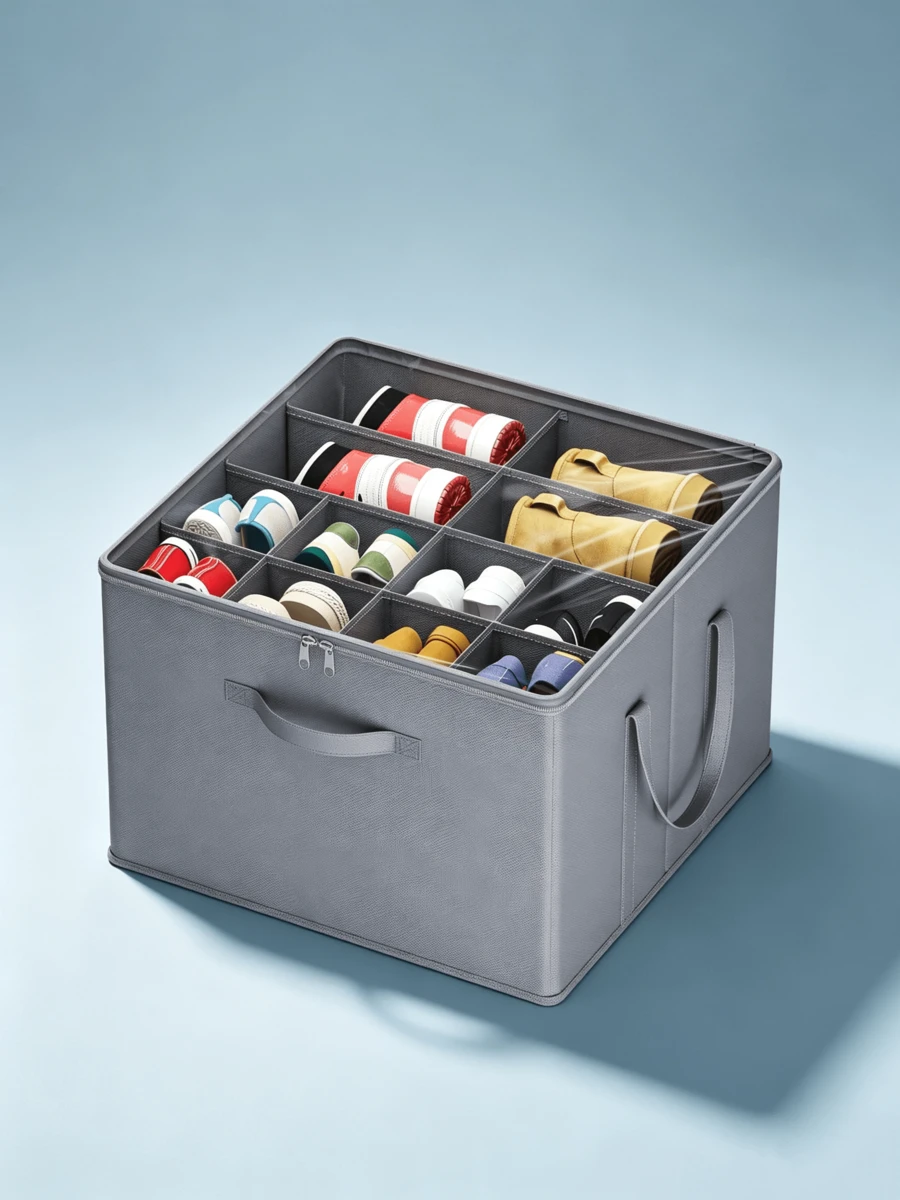 Space-Saving Shoe Storage Box With Handle, Large Capacity, For 12 To 16 Pairs Of Shoes, 1 Piece, Dimensions 43 X 43 X 32 Cm - Grey - View 1