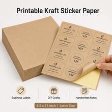 Kertas Stiker Kraft untuk Printer Laser & Inkjet, Kemasan Massal 50/100 Lembar, 8,5" x 11", Dapat Dicetak & Ditulis, Perekat Permanen, Hasil Akhir Matte, Gaya Vintage, Untuk Label, Kerajinan Tangan - A4 - View 2