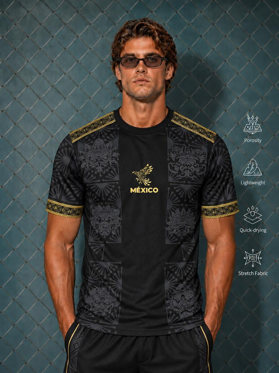 Jersey Sepak Bola Pria Meksiko & Desain Pola Elang, Kaos Ringan dan Lembut & Cocok untuk Pertandingan, Latihan, Pakaian Kasual & Hadiah