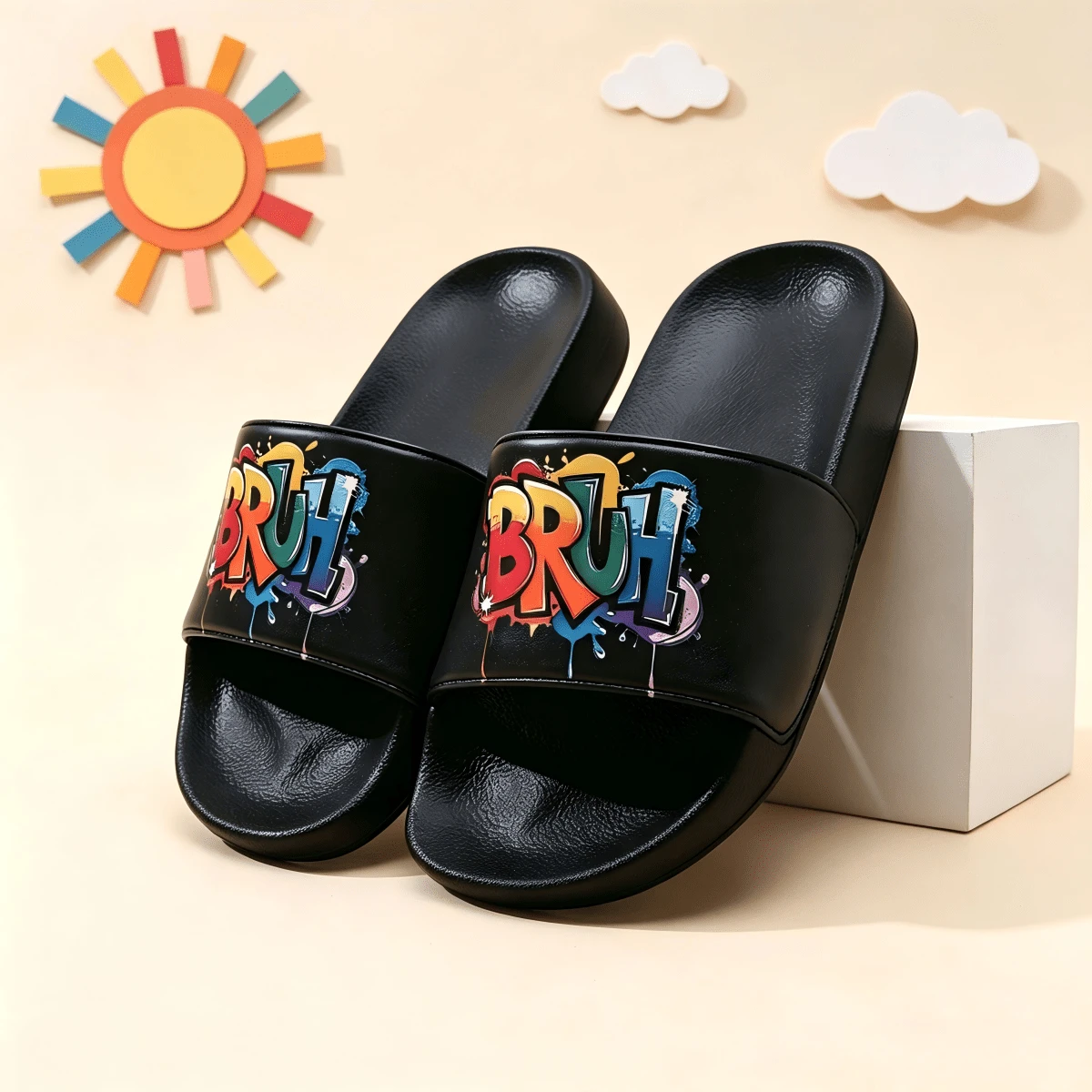 Colorful Letter Kids Slippers Boys EVA Soft Sole Casual Non-Slip Indoor Outdoor Beach Slide Sandals