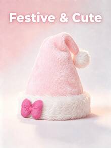Women's Pink Bow Christmas Hat, Cute Pink Princess Christmas Decorative Hat - Pink - View 3