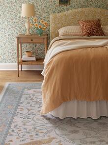 1PC Cream, Light Blue, Orange & Gold Bird & Vine Pattern Vintage Luxury European Style Area Rug, Elegant Classical Pastoral Style Faux Cashmere Rectangular Full Coverage With Dynamic Bird And Curly Branch & Leaf Details, Machine Washable, Suitable For Holiday Celebration/Party Decor, Aesthetic Home Decoration - Multicolor - View 8
