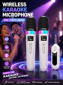YAIUZGOO Set Mikrofon Karaoke Nirkabel, Mikrofon Ganda 2.4GHz dengan Penerima, Mikrofon Bernyanyi dengan Cincin LED RGB, Kualitas Suara Jernih, Kebisingan Rendah, Mikrofon Genggam Portabel, Cocok untuk Pesta, Musik, KTV, Hiburan Rumah, dan Hadiah - View 1