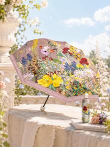 1pc Women's Umbrella, UPF50+ UV Protection Sun Umbrella (Floral Umbrella Is Main Product, Waterproof Storage Bag Is Accessory), Floral Pattern, Portable Travel Umbrella, Strong Waterproof Performance, 8 Reinforced Ribs, Women's Gift - Multicolor - View 1