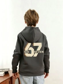 Tween Boy Fun Print Pullover Sweatshirt, Warm And Comfortable Thermal Lined Pullover Sweatshirt For Autumn/Winter - Dark Grey - View 3