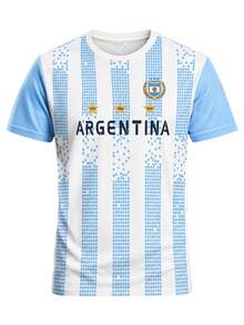 Men Custom Argentina Albiceleste Congress Print Soccer Jersey, Personalized Name Number Football Shirt, Training Match Daily Gift - Blue and White - View 4