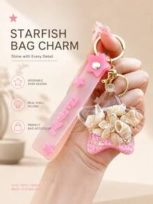 1pc Ocean Style Shell & Star Bag Charm, Colorful Transparent Acrylic Quicksand Keychain, Cute Pendant For Girls' Handbags And Backpacks, Multiple Colors Available - Multicolor - View 1