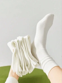 10 Pairs Women's Solid Color Wide Opening Comfortable Minimalist Maternity Socks, Moisture-Wicking Calf Socks 1/3/5/20/30 Pairs - White - View 2
