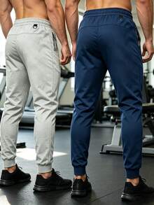Set 2 Celana Olahraga Pria, Celana Jogger Elastis Bernapas dengan Tali Pinggang, Celana Latihan Kebugaran - MultiWarna - View 2
