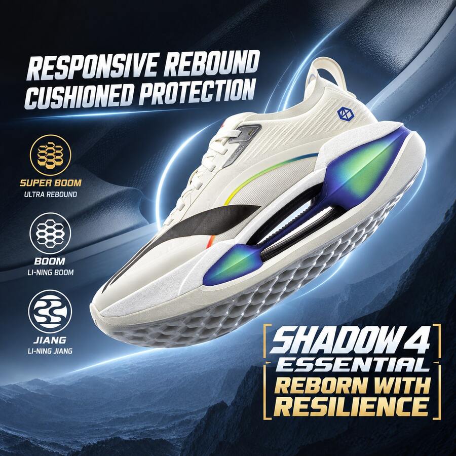 LI‑NING SHADOW 4 ESSENTIAL Men's Lightweight High‑Rebound Speed Running Shoes, Breathable Training Sneakers ARRW007 - Champagne White/black - View 1