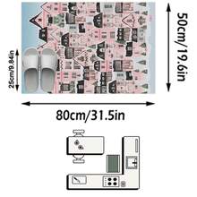 1PC Colorful Winter Night Snow House Pattern Cozy Holiday Atmosphere Carpet, Fairy Tale Illustration Style Faux Cashmere Rectangular Full Coverage Pink Pointed Roof House, Snowfall And Pine Tree Decorative Details Machine Washable Area Rug, Suitable For Living Room Bedroom Balcony, All Season Home Decor - Multicolor - View 13