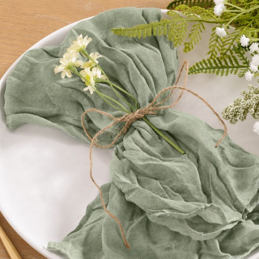 48 Pack Sage Green Cheesecloth Napkins,Gauze Dinner Napkins, Soft Wrinkled Washable Reusable Boho Rustic Cloth Napkins Bulk For Wedding, Party, Birthday, Thanksgiving, Banquet, Garden Party, Farmhouse Dining, Holiday Table Setting And Home Decor - Green - View 1