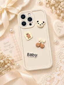 可愛3D熊櫻桃字母手機殼，奶油風3D吊飾保護殼，適合女生，相容 iPhone 18 Pro Max/18 Pro/17/16/15/14/13/12/11/Pro/Pro Max/X/XR/XS/XS Max/7/8/Plus/Honor - 米色 - 查看 4