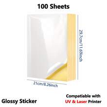 Sticker Paper A4 Printer Paper Printable Glossy 50/100 Sheets For UV/Laser Printer White Sticky Self-Adhesive Labels For Printing Make Your Own Stickers, Arts & Craft - A4 - View 8