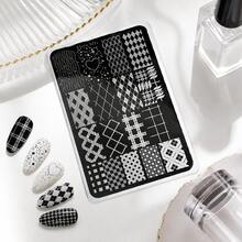 1 pieza Placa de acero para transferencia de arte de uñas de gran formato todo en uno, patrón de líneas blanco y negro, tablero de ajedrez, plantilla de impresión de arte de uñas para principiantes, colección de rombos, tablero de ajedrez, tablero de ajedrez, corazón, estrella y otros múltiples patrones, líneas claras fáciles de transferir, adecuada para el estilo de arte de uñas del viaje diario, registro de visita a la tienda, decoración de las puntas de los dedos, creación y uso compartido de arte de uñas en videos cortos - Multicolor - Ver 1