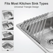 1pc Triangle Roll-Up Dish Drying Rack, Kitchen Sink Drainer, Corner Fit, Compact Foldable Multi-Function Kitchen Storage Rack - One Size Fits All - View 5