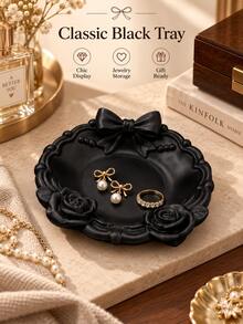 1pc 3D Printed Bow & Rose Jewelry Tray, Cute Ruffled Edge Decorative Storage Dish, Elegant Small Accessories Organizer Box, Suitable For Desk, Vanity, Home Decor - Multicolor - View 10